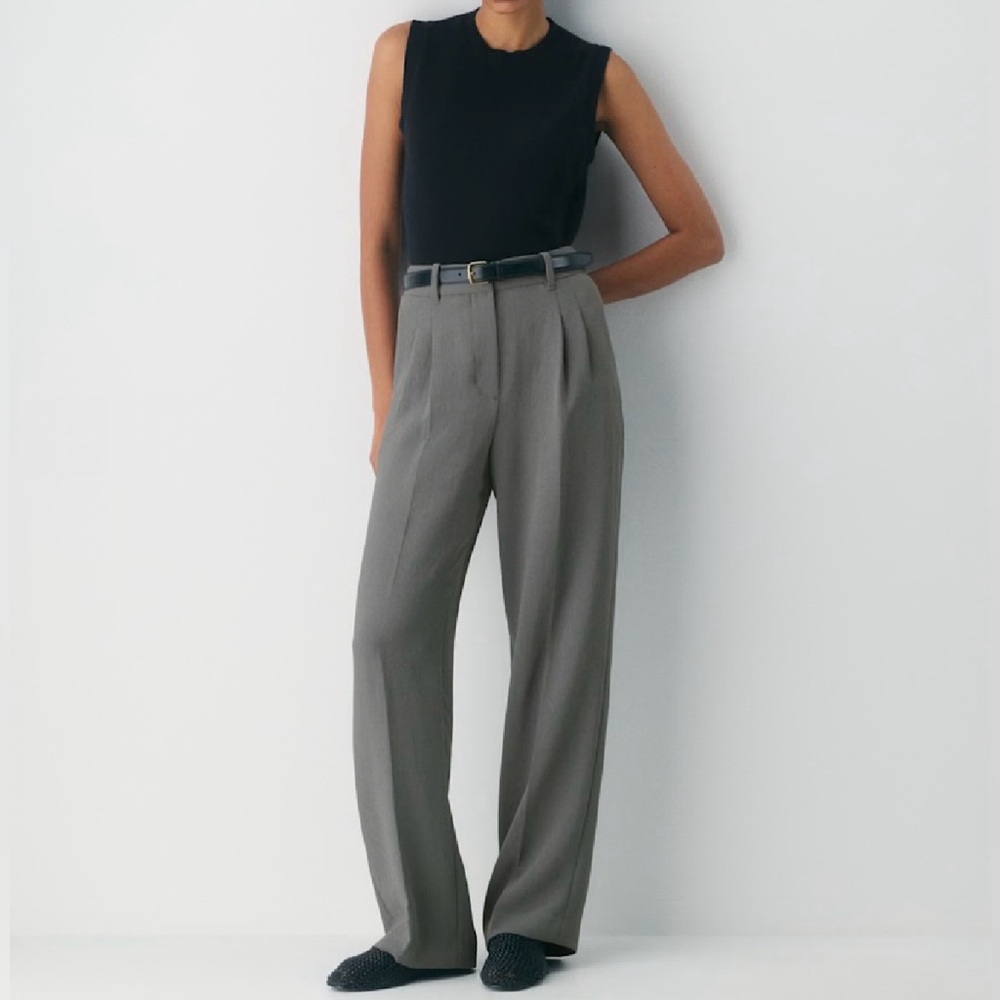 Aritzia High-Waist Wide-Leg Trousers in Tan